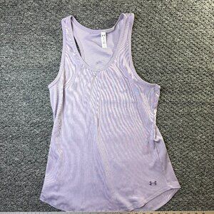 Under Armour HeatGear Tank Top Women XL Ribbed Fitted Lavender Athletic Shirt